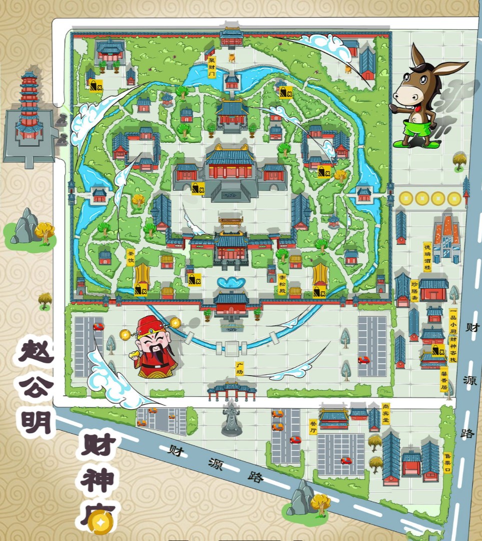 济水街道寺庙类手绘地图